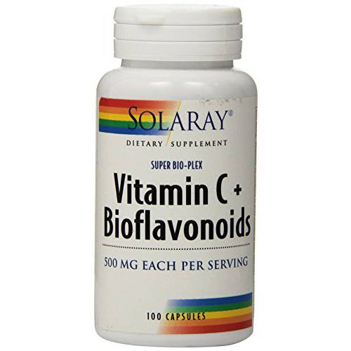 Solaray Vitamin C & Bioflavonoids 500 mg Each, 1:1 Ratio, Healthy Immune & Antioxidant Support, 50 Serv, 100 VegCaps