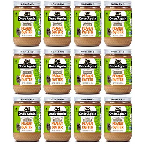 Once Again Organic, Crunchy Peanut Butter - American Classic, No Stir - Lightly Sweetened - 16 oz Jar - Case of 12