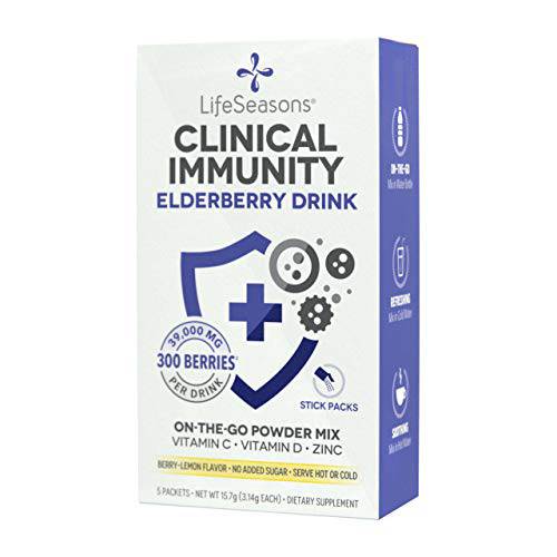 LifeSeasons Clinical Immunity - Elderberry Drink - Protects and Fights for Healthy Immune Response - Immunity Booster - Instant Mix Hot or Cold - Black Elderberry - 5 Packets
