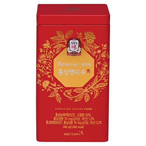 KGC Cheong Kwan Jang [Korean Red Ginseng Renesse Candies- 240g - 40counts] Korean Red Panax Ginseng Sweet Sugar Candies (240 Grams)