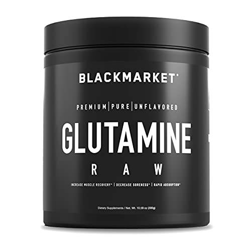 BLACKMARKET RAW Glutamine - Workout Powder Drink Mix for Men & Women, Improve Recovery & Reduce Muscle Soreness, Increase Memory, Focus, Concentration, 300 Grams