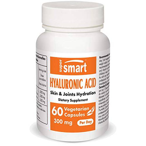 Supersmart - Hyaluronic Acid 300 mg Per Day - High Molecular Weight Sodium Hyaluronate (1.2 Million Daltons) - Support Healthy Joints & Skin | Non-GMO & Gluten Free - 60 Vegetarian Capsules