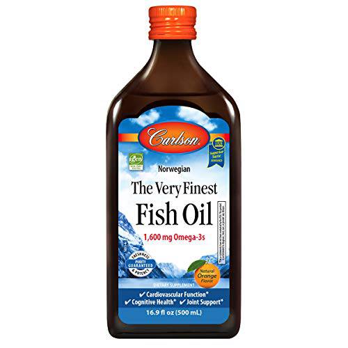 Carlson - The Very Finest Fish Oil, 1600 mg Omega-3s, Liquid Fish Oil Supplement, Norwegian Fish Oil, Wild-Caught, Sustainably Sourced Fish Oil Liquid, Orange, 16.91 Fl Oz (Pack of 2)