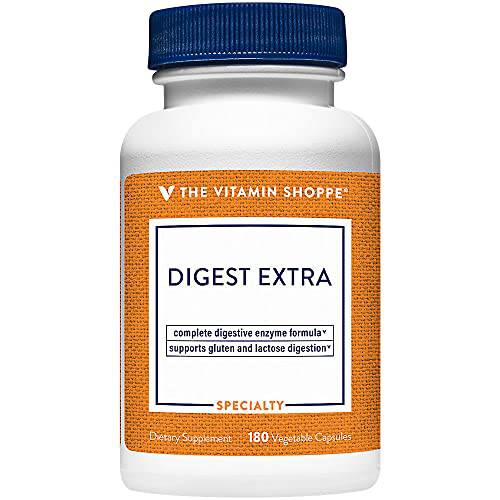 Digest Extra Digestive Enzymes for Fats, Carbohydrates and Protein Including a Digestive Aid for Gluten and Dairy Supports Nutrient Absorption (180 Vegetable Capsules) by The Vitamin Shoppe