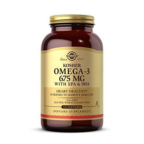 Solgar Kosher Omega-3 675 mg, 100 Softgels - Cardiovascular, Joint & Cellular Health - Concentrated Omega-3 Fatty Acids EPA & DHA - Non-GMO, Gluten Free, Dairy Free, Kosher - 100 Servings