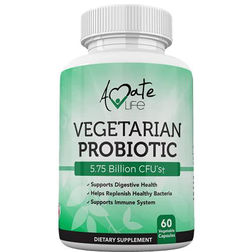 Vegetarian Probiotic Nutritional Supplement 5.75 Billion CFU for Men and Women Digestive Health, Gut & Immune System Support, Helps with Bloating & Gas Made in USA 60 Vegetable Capsules by Amate Life