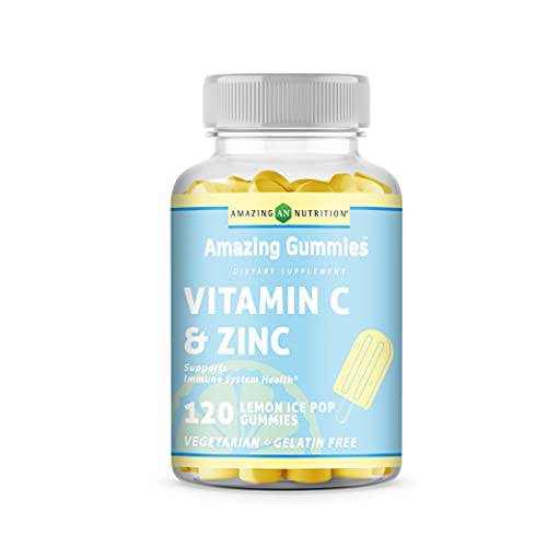 Amazing Formulas Vitamin C with Zinc Gummies (Lemon Ice Pop Flavor) Supplement - 120 Count, Gelatin Free - Supports Immune System Health - Benefits The Metabolism - Reduces Inflammation