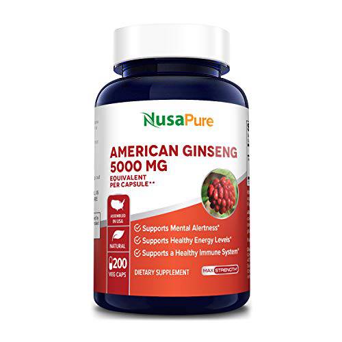 American Ginseng 5000 mg - 200 Veggie Capsules (Vegetarian, Non-GMO & Gluten-Free)