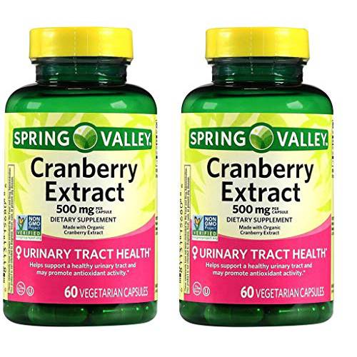 Spring Valley Cranberry Extract, 60 Count, 500 mg per Capsule (Pack of 2)
