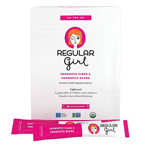 Regular Girl - Organic Powder, Low FODMAP Prebiotic Guar Fiber and Probiotic Support for Comfortable Digestion, 30 Servings