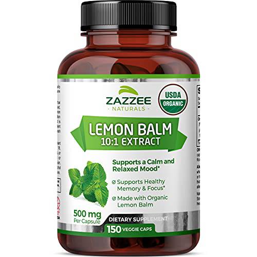 Zazzee Organic Lemon Balm 10:1 Extract, 180 Vegan Capsules, 3000 mg Strength per Capsule, 6 Month Supply, Non-GMO and All-Natural