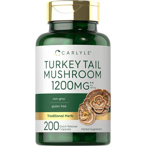 Turkey Tail Mushroom Capsules | 1200mg | 200 Count | Non-GMO & Gluten Free Extract | by Carlyle