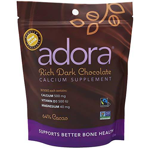 Adora Calcium Supplement, Fairtrade Dark Chocolate, Pack of 12 - 30 ct