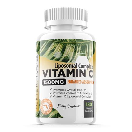 FORTE NATURALS Liposomal Vitamin C Complex Supplement - 1500mg Capsules with Sunflower Lecithin for Enhanced Absorption, Supports Collagen Synthesis, Boost Immunity Support - 180 Capsules Count