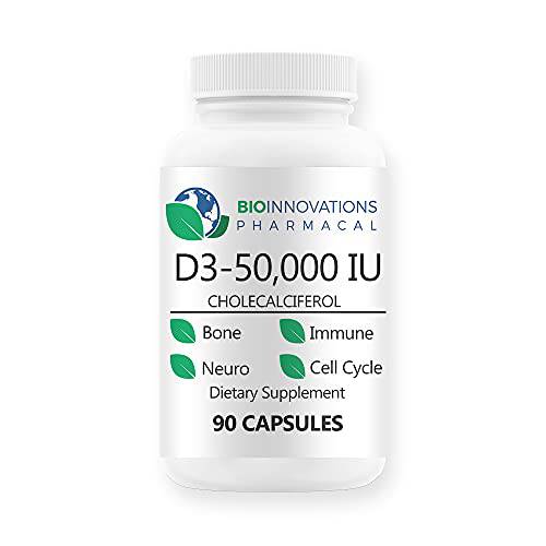 Bio-Innovations Pharmacal Vitamin D3-50,000 IU Cholecalciferol Helps Maintain Healthy Bones & Teeth, Bone Density, Muscles Cardiovascular Neuromuscular, Immune Support Non-GMO Allergy Free 90 Capsules