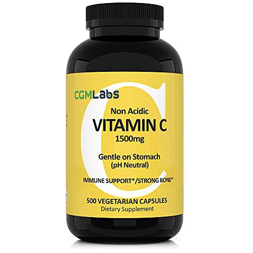 CGM Labs - MEGA Size Vitamin C 1500mg - Non Acidic, PH Neutral, Gentle on Stomach - 500 Capsules