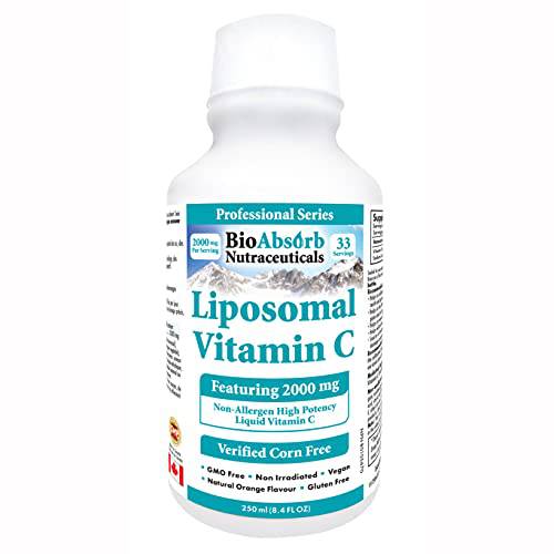Bio Absorb Liposomal Vitamin C 2000mg. 33 Servings of Liquid Vitamin C. Non GMO. Soy-Free. Vegan. Natural Orange Flavour (8.4oz)