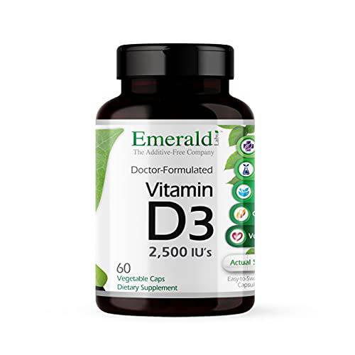 Emerald Labs Vitamin D3 as Cholecalciferol 2,500 IU’s - Support Healthy Bones and Teeth, Immune System Health - 60 Vegetable Capsules