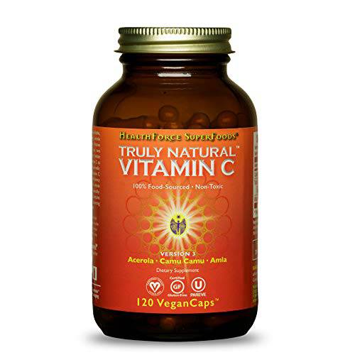 HealthForce SuperFoods Truly Natural Vitamin C - 120 VeganCaps - Whole Food Vitamin C Complex from Acerola Cherry Powder - Immune Support - Vegan, Gluten Free - 15 Servings