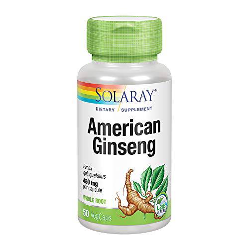 Solaray American Ginseng 480 mg | Adaptogenic Herb | Healthy Stress, Energy & Physical Endurance Support | 50 VegCaps