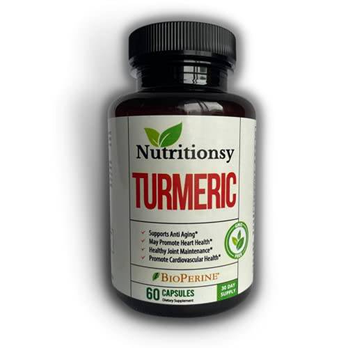 Nutritionsy Organic Turmeric BioPerine 95% Curcuminoids , Tumeric Supplements Capsules ,Tumeric Curcumin Supplement ,Turmeric Curcumin with Black Pepper , Anti Inflammatory Supplement