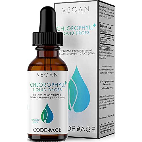 Codeage Chlorophyll Liquid Drops Supplement, Immune Support, Skin Care, Certified Organic Vegetable Glycerin Water, Liquid Chlorophyll, Organic Peppermint Flavor Clorofila, Vegan 2 fl oz