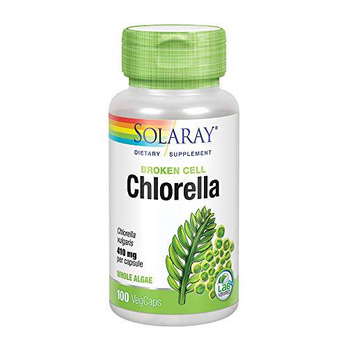 Solaray Broken Cell Chlorella 410 mg | Nutrient-Rich Superfood w/Naturally Occurring Protein, Vitamins, Minerals, Chlorophyll | Non-GMO | 100 VegCaps