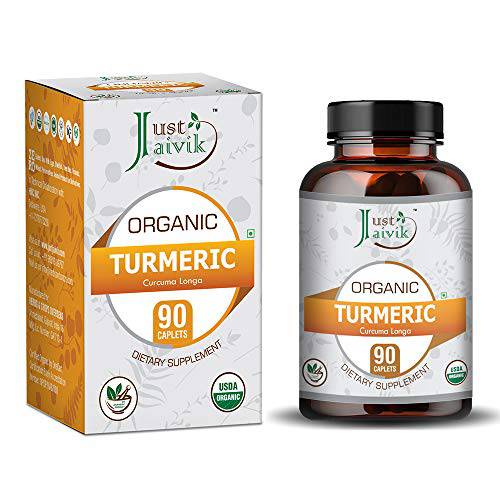 Just Jaivik Organic Turmeric (Haldi | Curcuma Longa) Tablets - A Dietary Supplements - 750 mg (Pack 90 Organic Tablets) | Supports Digestion and Overall Health and Well-Being