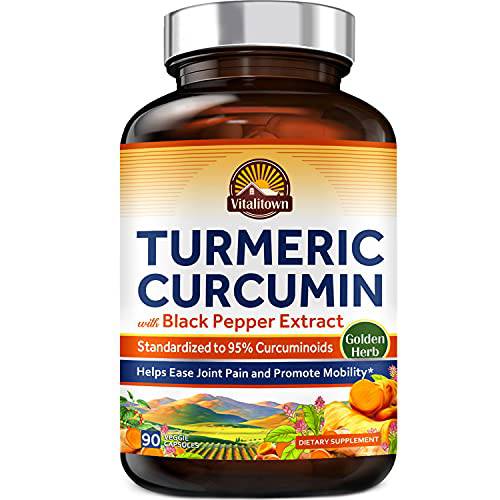 Vitalitown Organic Turmeric Curcumin Root + Black Pepper, 1800MG, India Grown, 95% Standardized Curcuminoids, Ultra Potency, 2000% Absorption, No Lead or Gluten, Vegan Anti Inflammatory Support, 90 ct