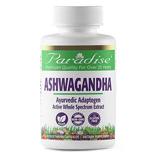 Paradise Herbs Ashwagandha Extract, Vegan Stress Relief Supplement, Non GMO, Vegetarian Capsules, Gluten Free, 60 Veg Capsules