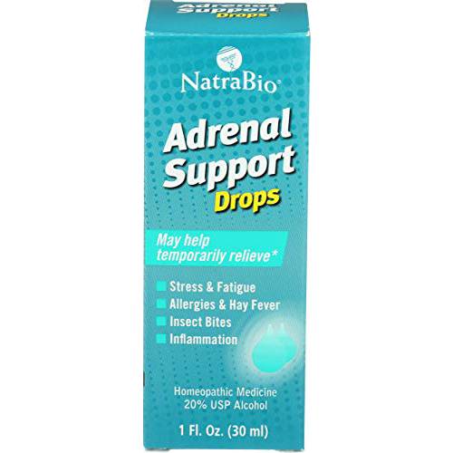 NatraBio Adrenal Support Drops | Homeopathic Formula for Temporary Relief from Stress, Fatigue, Allergies, Insect Bites & Inflammation | 1oz