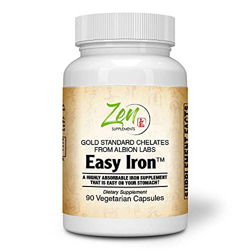 Zen Supplements - Easy Iron 25 Mg - Red Blood Cell Supplement - Easy on The Stomach - for Sensitive Stomachs, Non-Constipating 90-Vegcaps