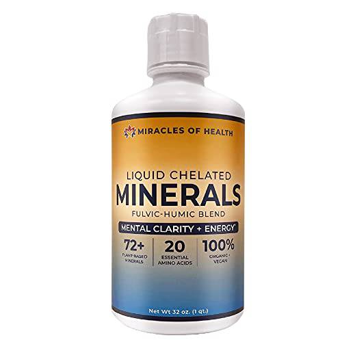 Miracles of Health Liquid Chelated Minerals | 72 Major and Minor Trace Minerals with Essential Amino Acids | Fast absorption plant-based mineral drink | Fast absorption plant-based minerals | 100% Organic Vegan | 1 Month Supply