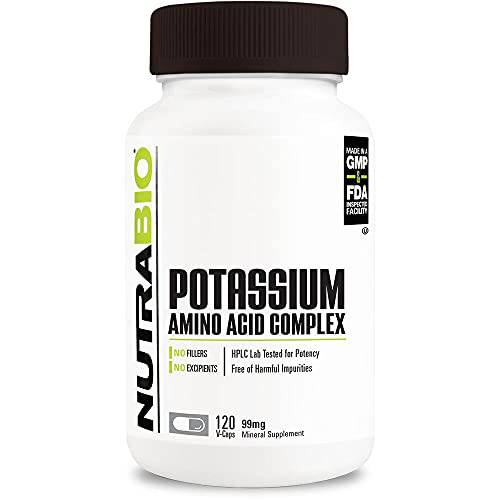 NutraBio Potassium Complex, Potassium Supplement for Healthy Heart, Bones, Muscles & Digestion, 99mg - 120 Vegetable Capsules
