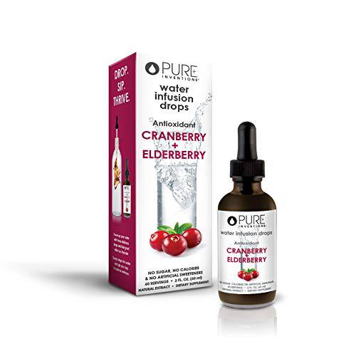 Pure Inventions Cranberry & Elderberry - Water Infusion Drops - No Sugar, Calories, or Artificial Sweeteners - 60 Servings - 2oz