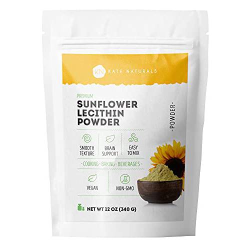 Sunflower Lecithin Powder for Baking Bread, Gummies, Cooking (12oz) - Kate Naturals. 100% Natural, Gluten Free, Non-GMO Substitute for Lecithin Powder for Liposomal Vitamin C, Lactation Supplement