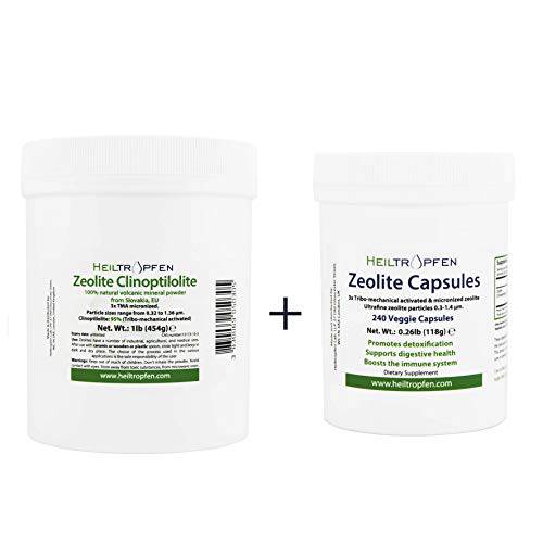Set of Zeolite Powder + Zeolite 240 Capsules for Detox and Mineral Supplement. Clinoptilolite Powder and Capsules. Heiltropfen®
