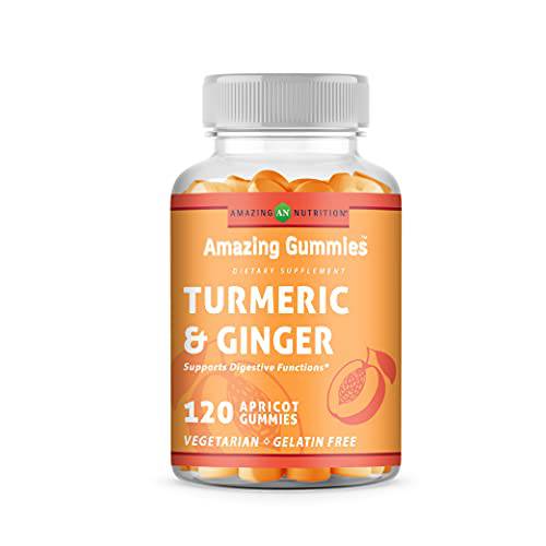 Amazing Formulas Curcumin with Ginger Gummies Supplement (Apricot Flavor) - 120 Count, Gelatin Free, Suitable for Vegetarians -Support Digestive Health - Reduces Inflammation