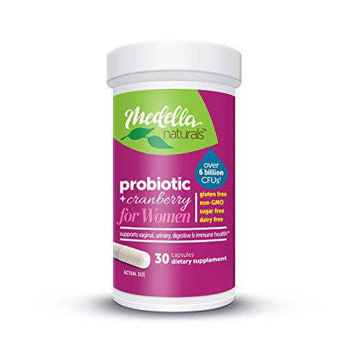 Medella Naturals Probiotics + Prebiotic & Cranberry for Women, 6 Billion CFUs to Support Digestive Health, Made in The USA, 30 Capsules, Purple