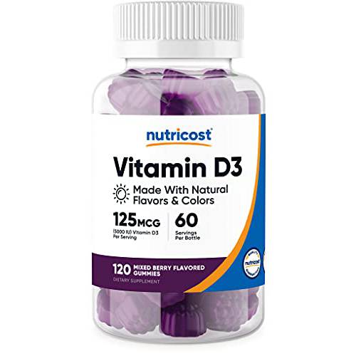 Nutricost Vitamin D3 Gummies 5,000 IU (125mcg), 120 Gummies - Mixed Berry Flavored, 60 Servings
