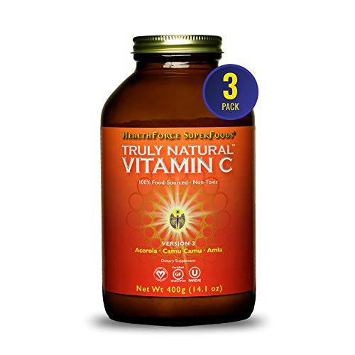 HealthForce SuperFoods Truly Natural Vitamin C - 400 Grams - Pack of 3 - Whole Food Vitamin C Complex from Acerola Cherry Powder - Immune Support - Vegan & Gluten Free - 201 Total Servings