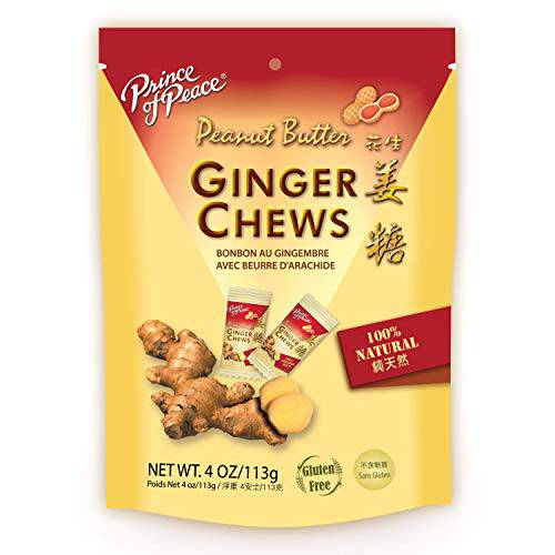 Prince of Peace Ginger Chews with Peanut Butter, 4 oz. – Candied Ginger – Peanut Chews – Peanut Butter Ginger Chews – Peanut Butter Candy – Ginger Candy for Nausea