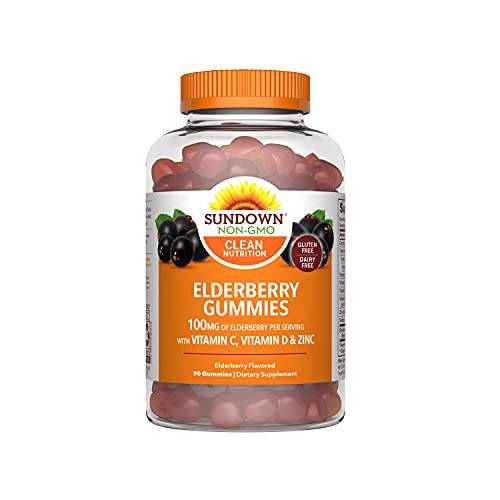 Sundown Elderberry with Vitamin C, D and Zinc for Immune Health, Non-GMOˆ, Gluten & Dairy-Free, Gummies, 90 Count