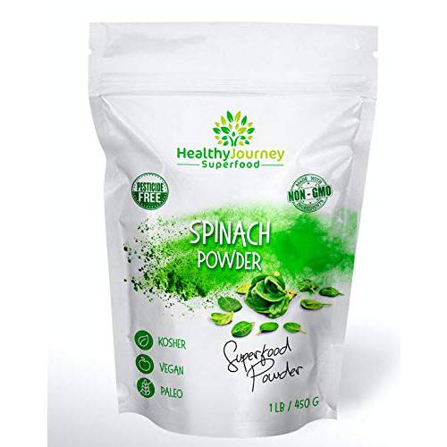 HealthyJourney Superfood - Organic Spinach Powder - 100% Pure - Pesticide Free - Vegan - Gluten Free - Kosher - Rich in Vitamin C and K - 1 LB