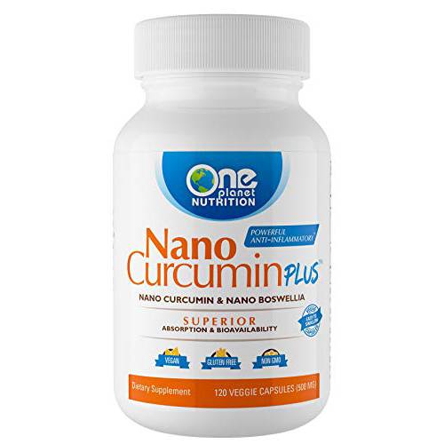 One Planet Nutrition Nano Curcumin Plus 500 mg, Turmeric Curcumin Water Soluble Supplements, Nanoparticle-encapsulated Curcumin, Better Absorption, Turmeric Capsules - 120 Veggie Capsules