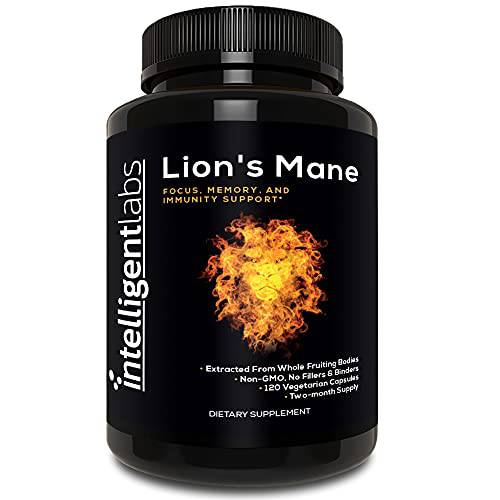 Intelligent Labs Lion’s Mane Mushroom Capsules, Hot Water Extract from The Fruiting Bodies of Hericium Erinaceus, Minimum 25% Beta Glucans, No Grain Fillers, 2-Month Supply