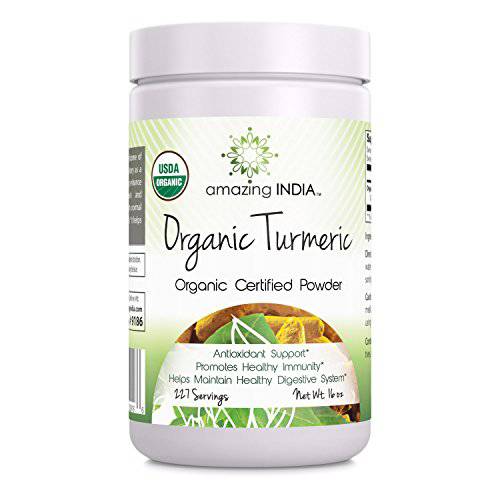 Amazing India USDA Certified Organic Turmeric Powder (Non-GMO) - 16 Oz - Antioxidant Support - Promotes Healthy Immunity - Helps Maintain Healthy Digestive System