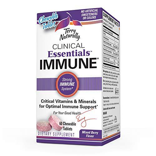 Terry Naturally Clinical Essentials Immune - 60 Chewable Tablets, Mixed Berry - Critical Vitamins & Minerals for Optimal Immune Support - with Vitamin A, C, D3 & E - Non-GMO - 60 Servings