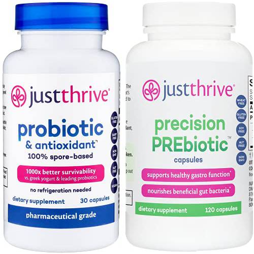 Just Thrive 2-in-1 Digestive Health Bundle - Probiotic & Antioxidant, Precision PREbiotic Capsules - 100-Percent Spore-Based Probiotics - Support Microbiome Diversity - 30-Day Supply - Gluten Free