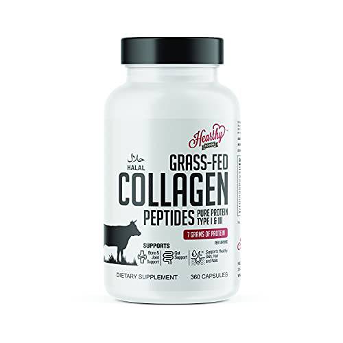 Hearthy Foods Collagen Pills Supplement (Type I, III), 360 Collagen Capsules Healthy Hair, Skin, Nails, Joints - Dairy and Gluten Free Collagen Supplement - 7 Grams Protein Per Serving
